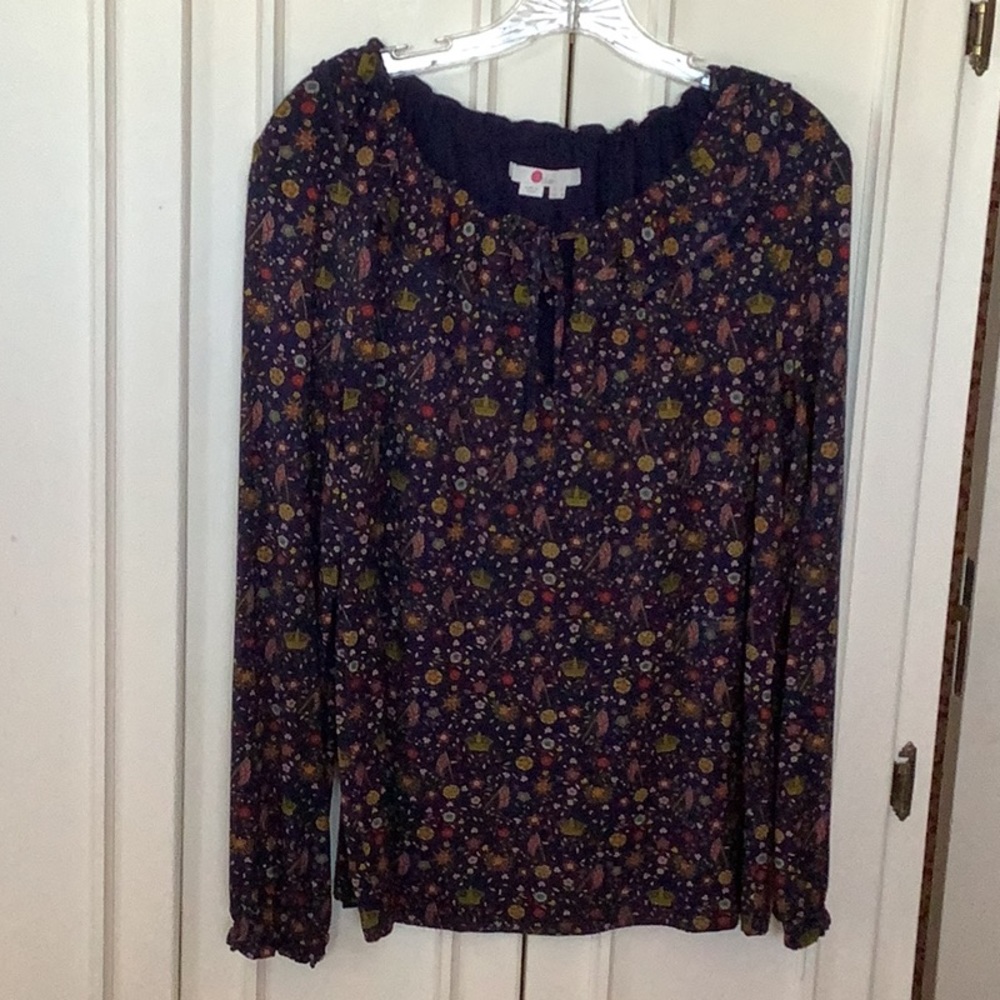 Boden Navy Floral British Flag/Crown Top Sz 8